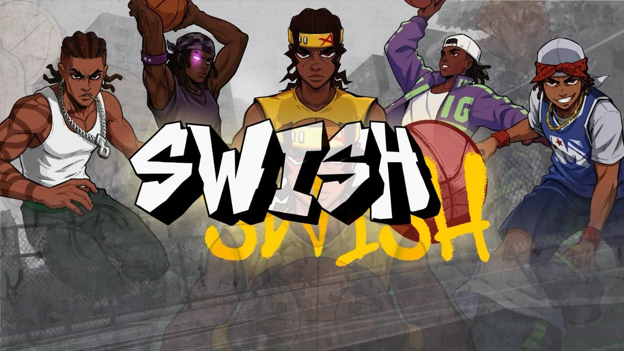 The Swish crew posed around the graffiti Swish logo